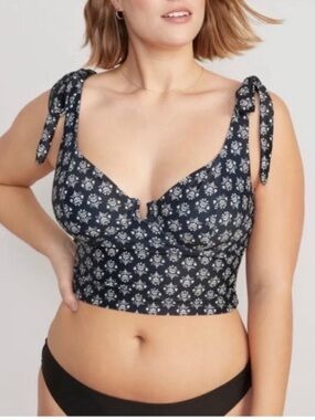 Old Navy Swimsuit Underwire Sweetheart Wide Tie Strap Tankini Top Blue Large NWT